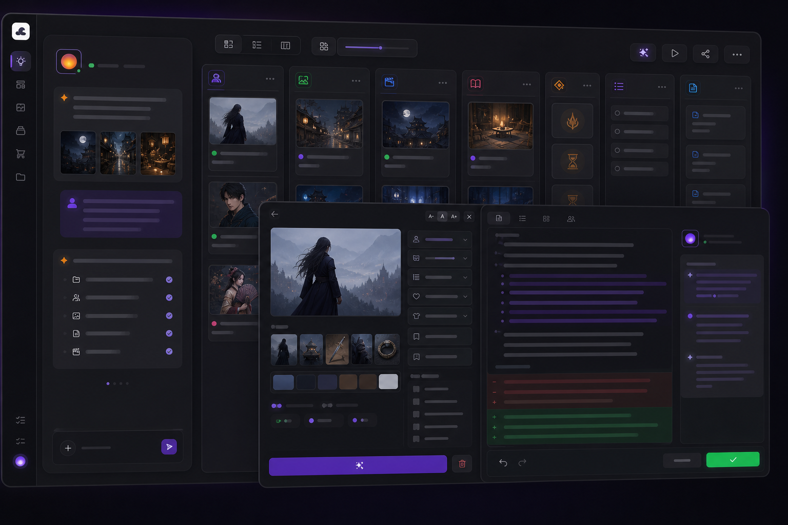 Story, character, and visual-narrative material in MajoFlow's creative card mode